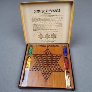 Vintage Chinese Checkers Wooden Board Game Plastic Pegs Drueke Sons USA Made